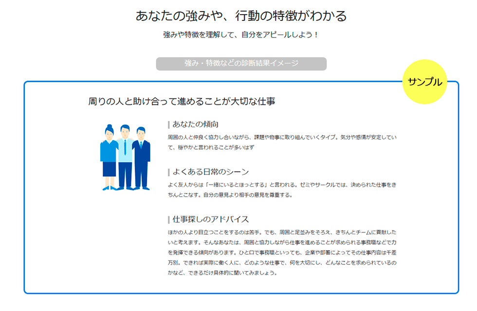 「リクナビ診断」診断結果サンプル：あなたの強みや、行動の特徴がわかる